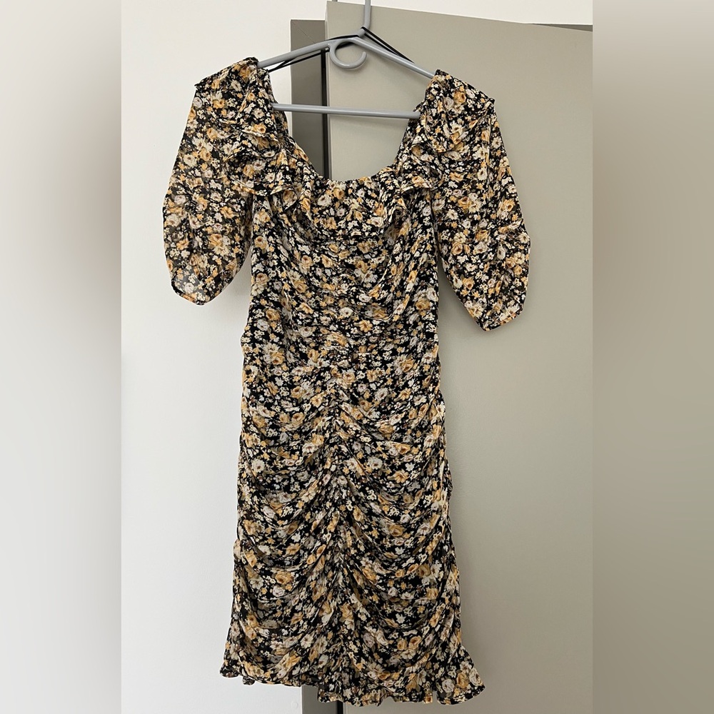 Astr Black and Yellow Floral Mini Dress